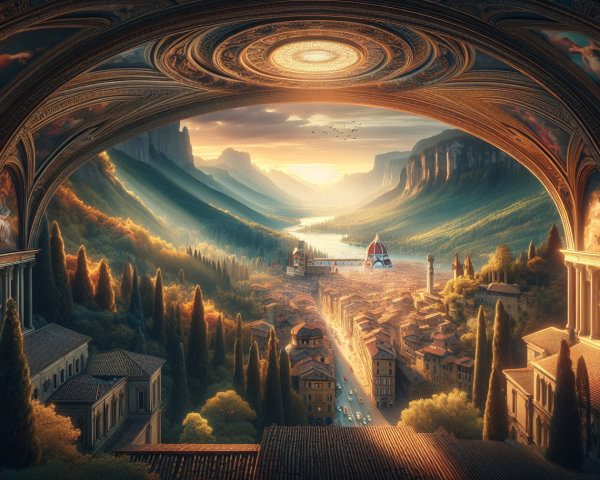 Panoramic Italian Valley with Sunrise and Cathedral