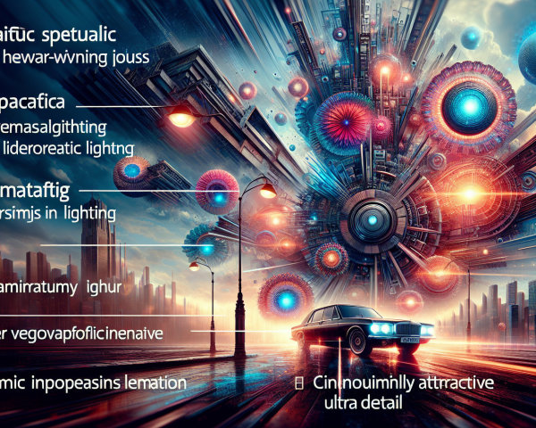Futuristic cityscape with vibrant orbs and geometric structures