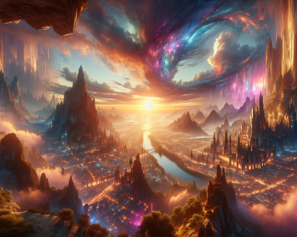 Celestial Landscape with Mountains and Mystical City