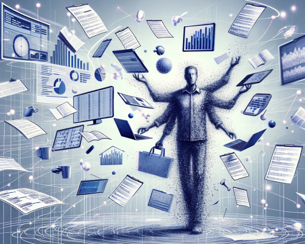 Digital Figure Surrounded by Data Visualizations and Charts