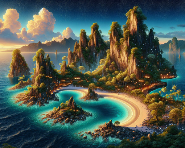 Serene Tropical Island Landscape at Sunset