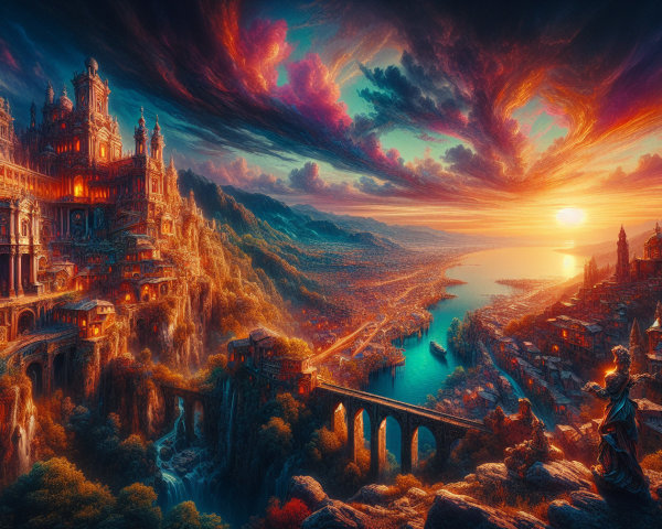 Majestic Clifftop City in a Vibrant Fantasy Landscape