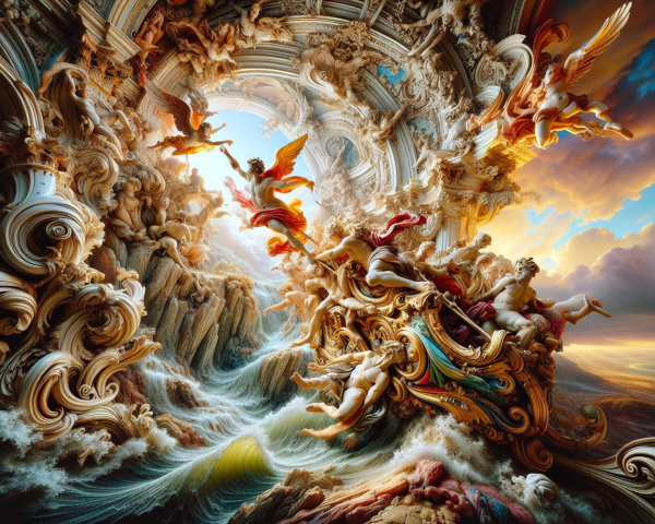 Celestial Beings Amidst Ornate Architecture and Light