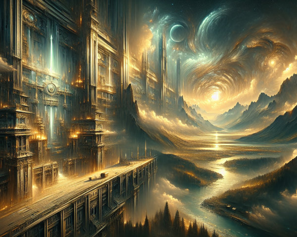 Golden and Iron Ancient City on a Mystical Planet
