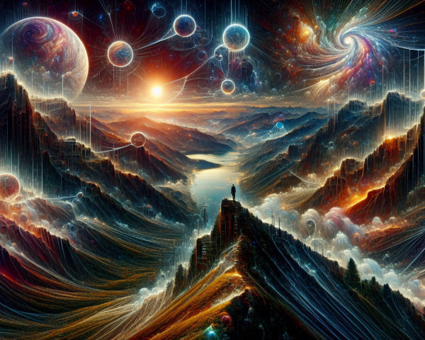 Cosmic Landscape with Mountains and Starry Sky