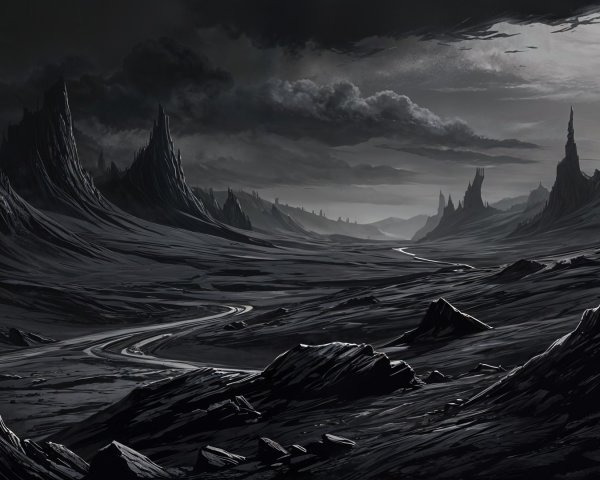 Desolate Landscape with Dramatic Sky and Moonlight