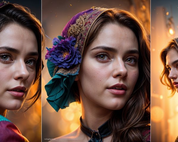 Portraits of a Young Woman in Decorative Headscarves