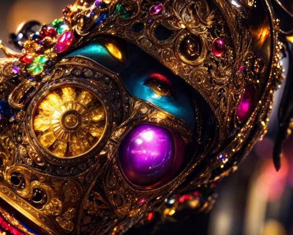 Ornate golden mask with vibrant jewels and detailing