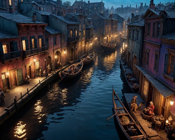 Charming Canal Scene in a Historic Town at Dusk