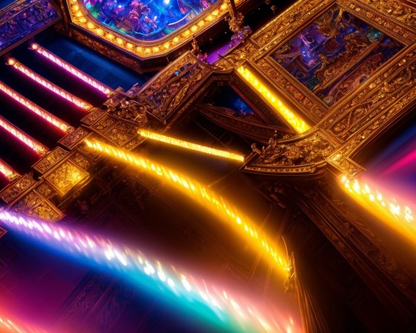 Grand hall interior with ornate golden architecture