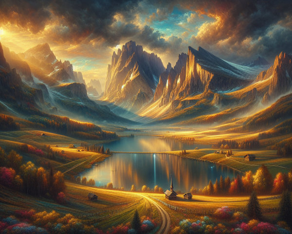 Majestic Mountains and Serene Lake at Sunset