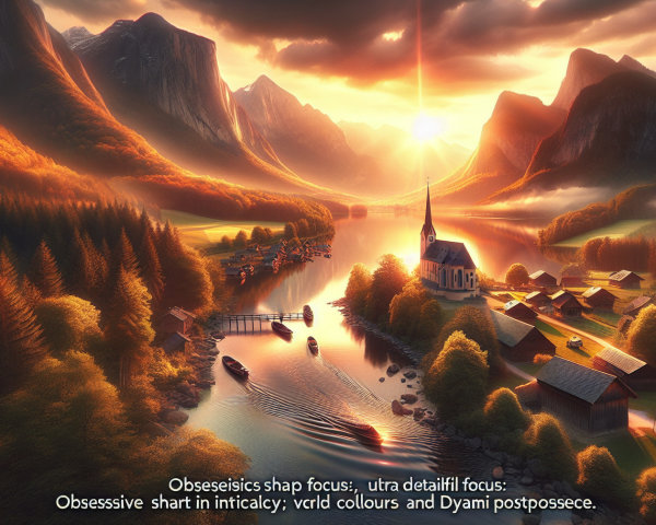 Serene Sunset Landscape with River and Village