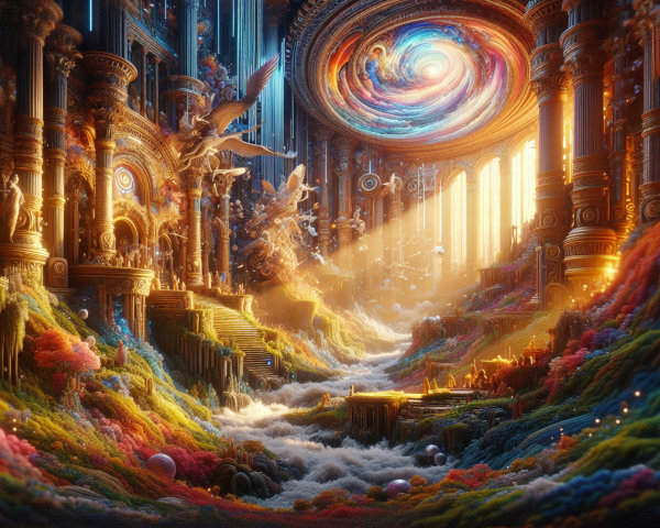 Vibrant Otherworldly Landscape with Ethereal Elements