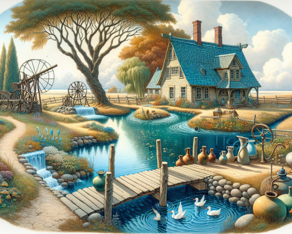 Charming Cottage by Stream in Serene Countryside Scene