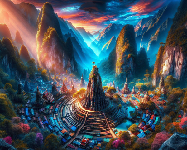 Vibrant mystical city in a breathtaking landscape