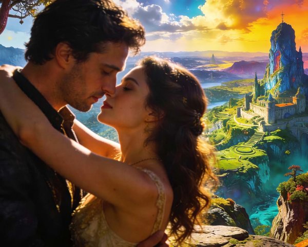 Colorful Digital Portrait of a Tender Embrace in Nature