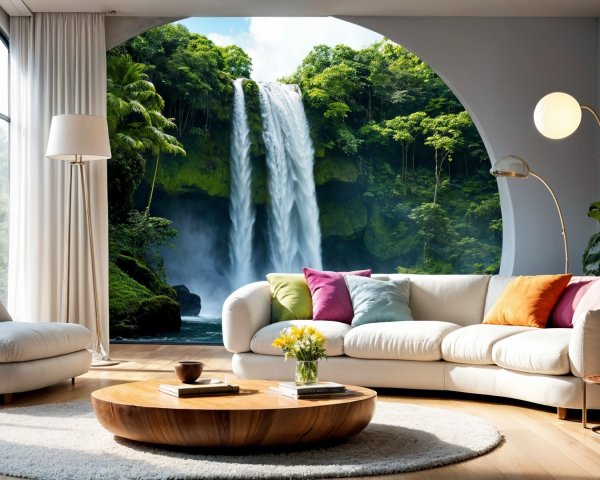 Cozy Living Room with Modern Sofa and Scenic View