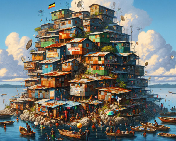 Vibrant Village of Colorful Shipping Containers by Water