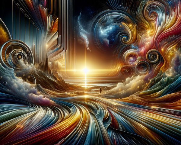 Surreal Landscape with Vibrant Colors and Cosmic Elements