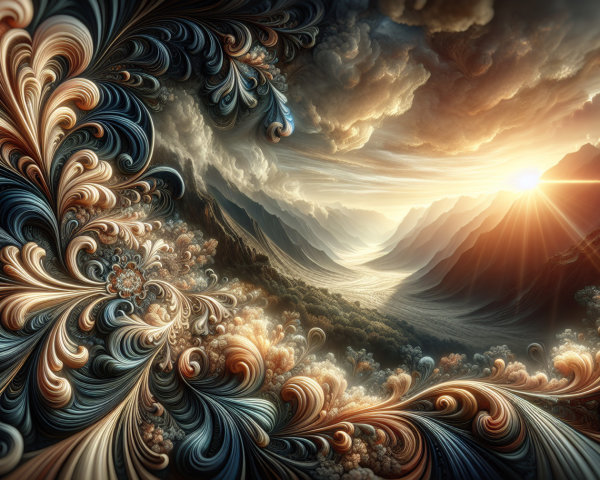 Fractal Landscape with Mountains and Dramatic Sky