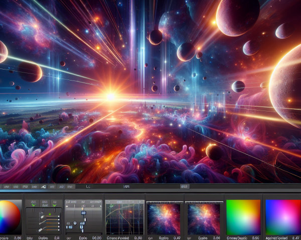Vibrant Cosmic Scene with Radiant Sun and Nebulae