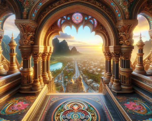 Ornate Architecture Overlooking Vibrant Landscape