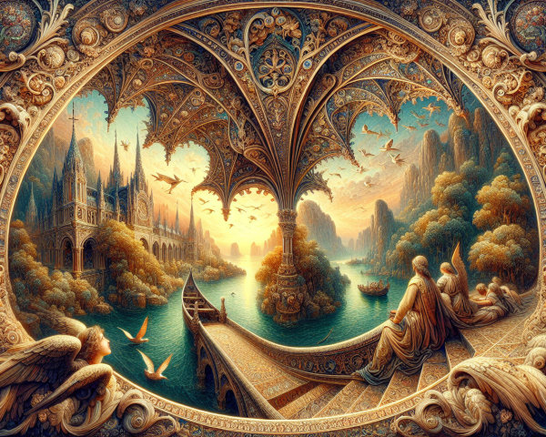 Fantastical Landscape with River and Ethereal Figures