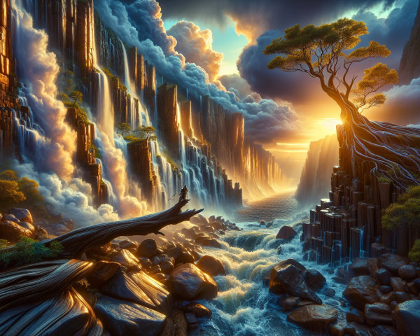 Breathtaking Landscape with Cliffs and Waterfalls
