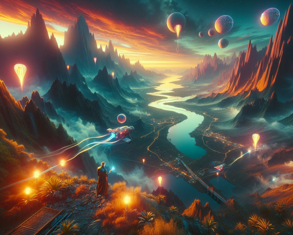 Surreal Landscape with Colorful Mountains and River