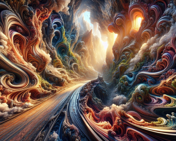 Surreal Landscape with Colorful Canyon and Light