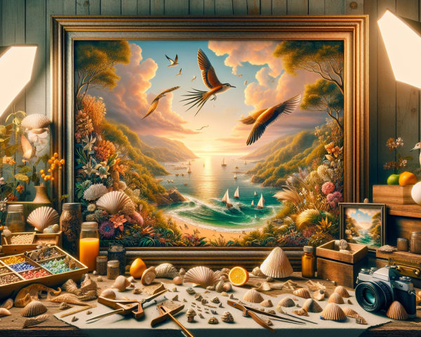 Vibrant Art Studio with Coastal Landscape Painting