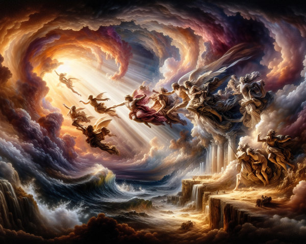 Dramatic Celestial Scene with Vibrant Sky and Waves