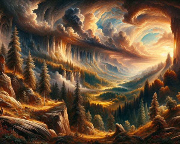 Vibrant Landscape with Cliffs and Dramatic Sky