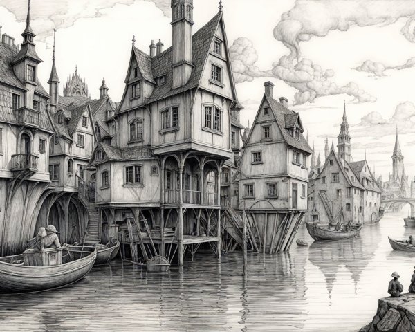 Serene Stilt Town Over Calm Waterway with Charming Homes