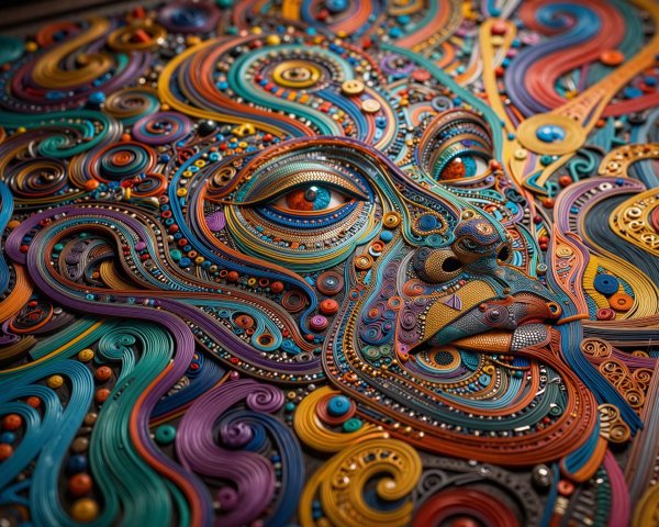 Vibrant Quilling Art with Stylized Face and Colors