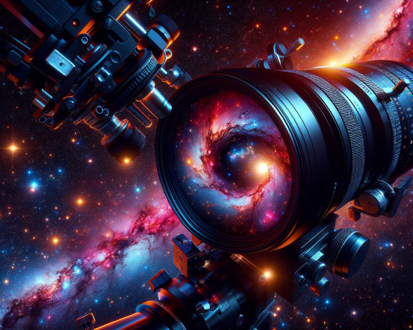 Futuristic Camera Lens Against Cosmic Backdrop