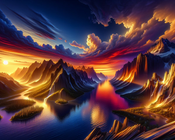 Dramatic Mountain Landscape at Vibrant Sunset