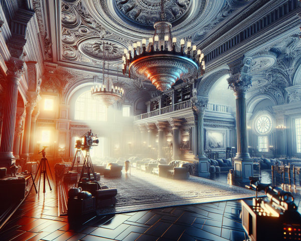 Opulent Grand Interior with Cinematic Film Set Elements