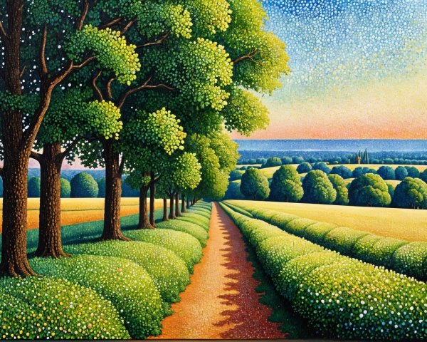 Serene landscape with winding path and vibrant greenery