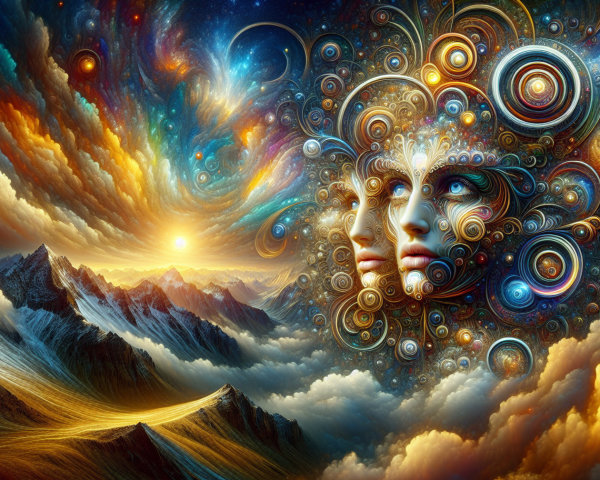 Surreal Landscape with Vibrant Clouds and Mountains