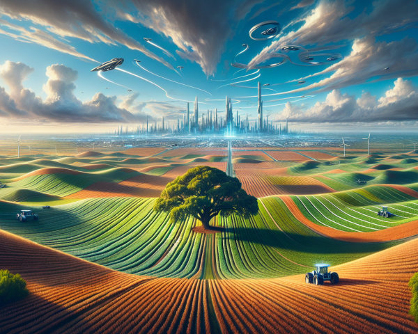 Vibrant Landscape of Crops and Futuristic Cityscape
