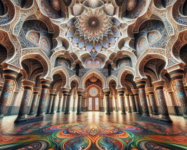 Opulent Interior with Geometric Patterns and Colors