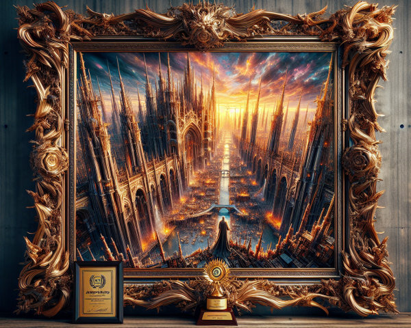 Golden Framed Landscape with Towers and Awards