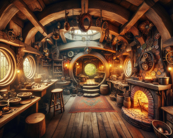 Cozy Rustic Hobbit Hole Interior with Warm Features