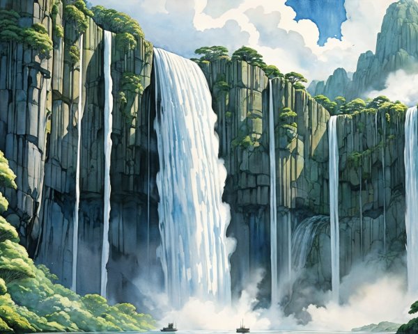 Majestic Waterfalls and Lush Greenery Landscape