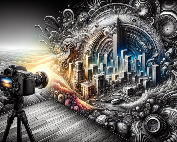 Surreal Cityscape with Vibrant Colors and Clouds