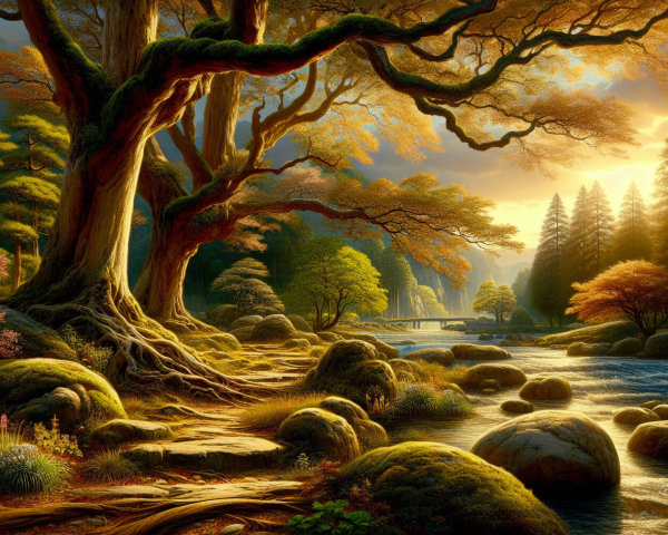 Serene landscape with winding river and vibrant forest