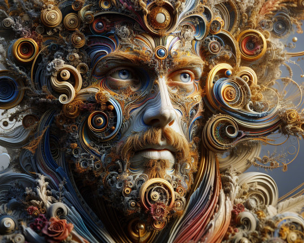 Intricate Human Face with Swirling Patterns and Colors