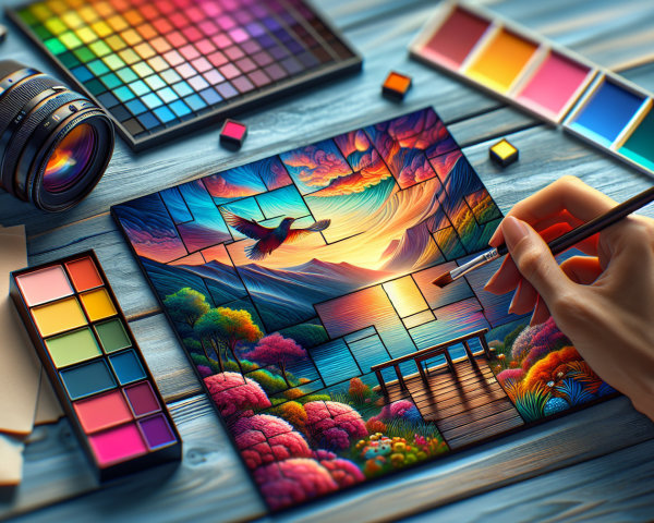 Vibrant Landscape Art Creation with Tools and Nature