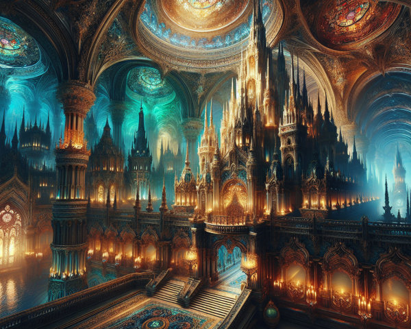 Underground Palace with Intricate Architecture and Lights